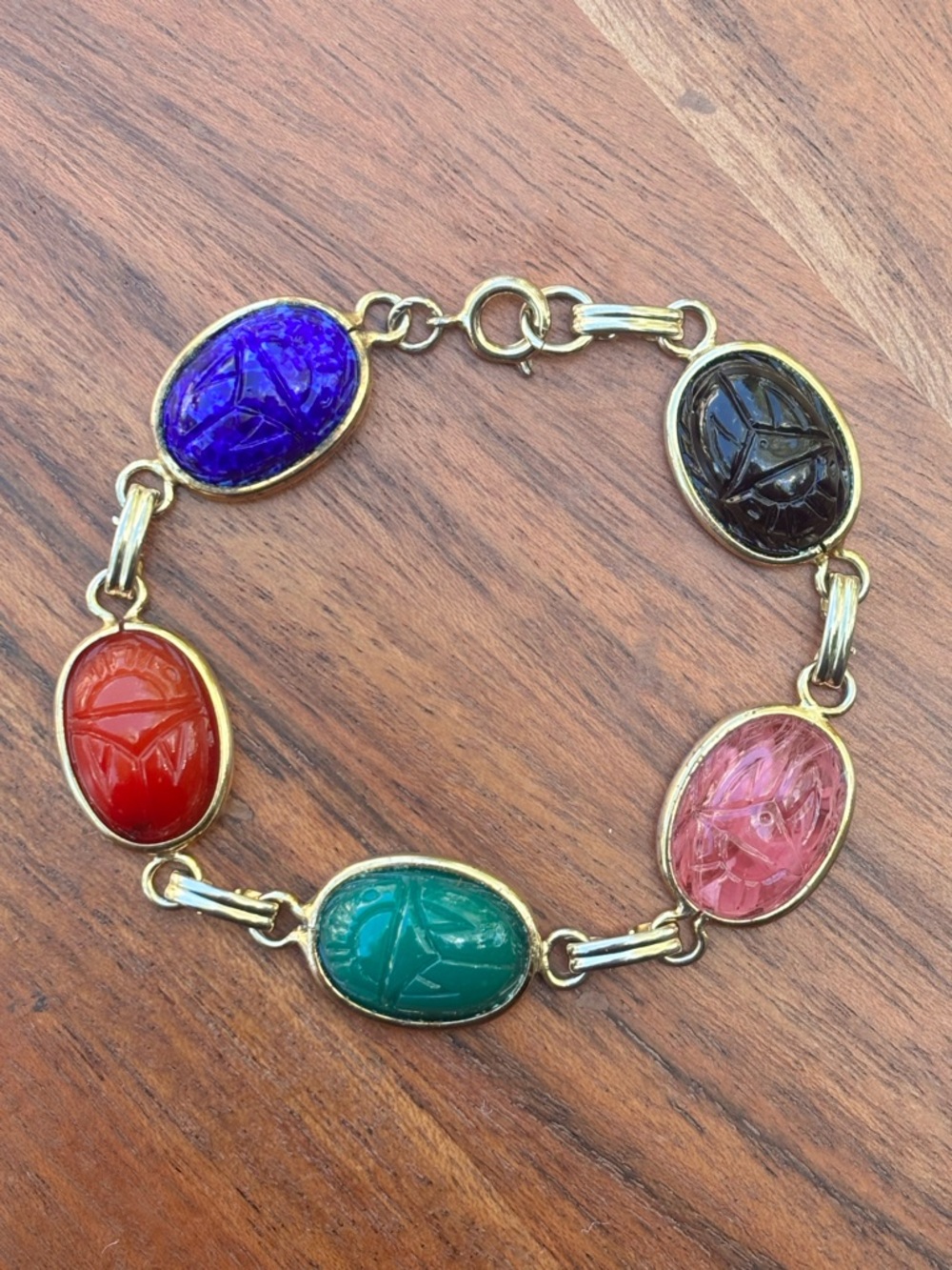 Multi-Color Scarab Link Bracelet - Gold Tone Women’s Jewelry